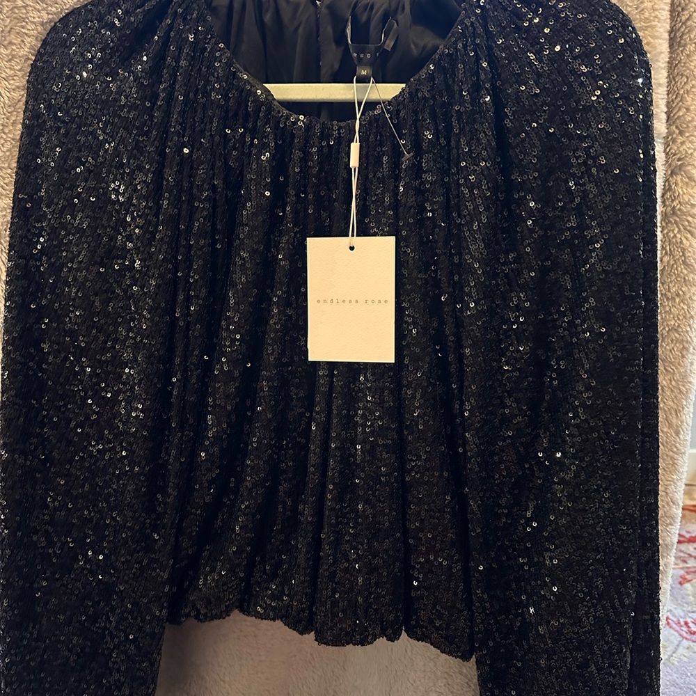 Endless Rose Black Sequin Blouse